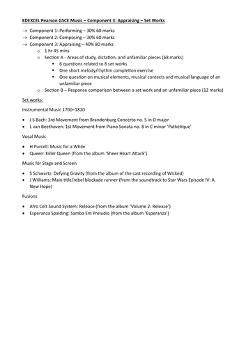 GSCE Edexcel Music - Analysis of Set Works