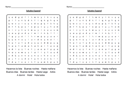 Spanish Greetings wordsearch