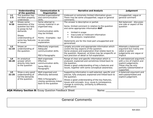 A Level History Feedback Sheets AQA