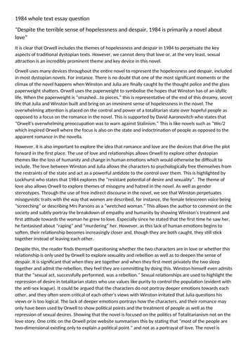1984 whole text model essay answer - English Literature A level