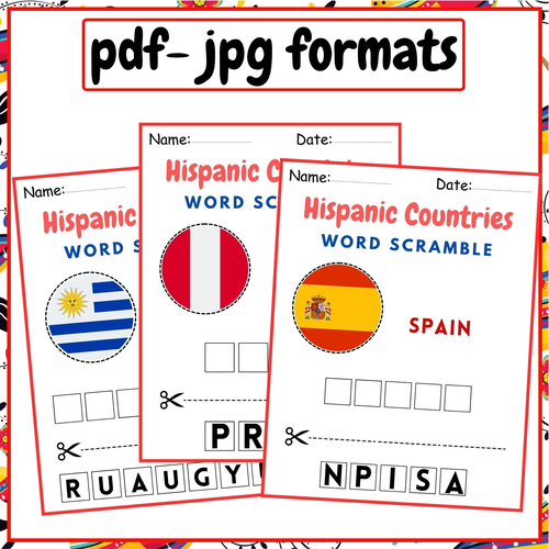 12 Hispanic Countries Word Scramble | free Hispanic Heritage Month worksheets