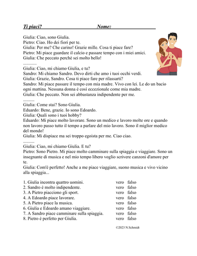 My Likes Reading in Italian : Lettura in italiano con il verbo piacere