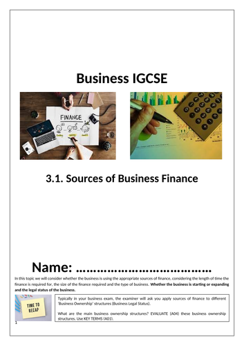 Sources of Finance (GCSE)