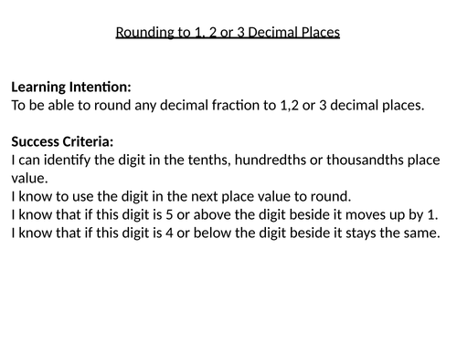 Rounding to 1, 2 and 3 Decimal Places