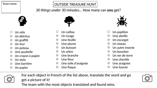 Outside treasure hunt - French