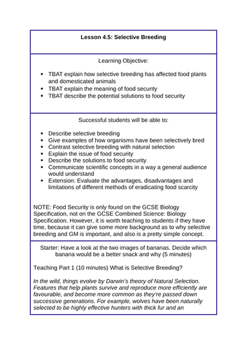 GCSE Biology Lesson - Selective Breeding/Food Security