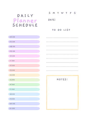 One-Page Pastel Daily Planner Schedule