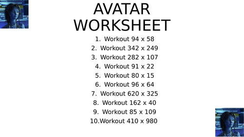 Avatar worksheet 2