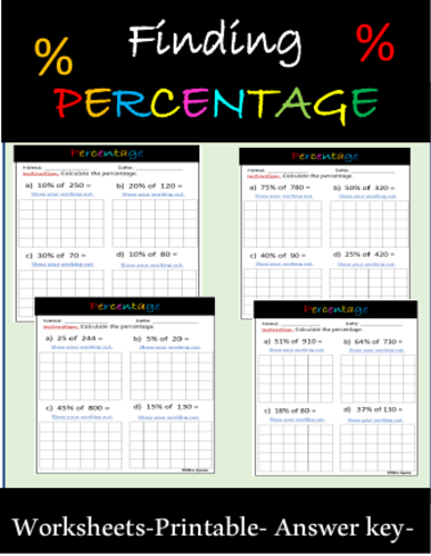 Finding percentage- Answer key included