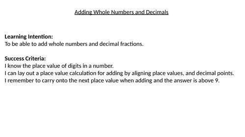 Adding Whole Numbers and Decimals
