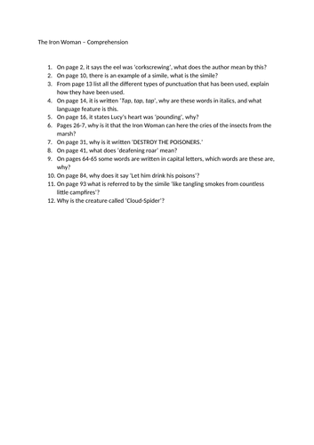 The Iron woman comprehension questions