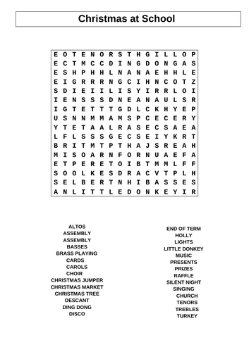 Christmas at School Word Search