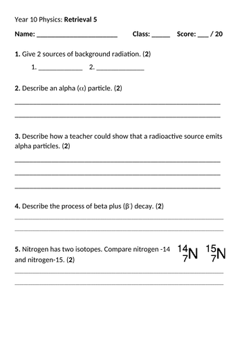 Retrieval practice activity Number 5 Edexcel 9-1 GCSE Physics Revision