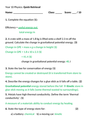Retrieval practice activities (full set) Edexcel 9-1 GCSE Physics Revision