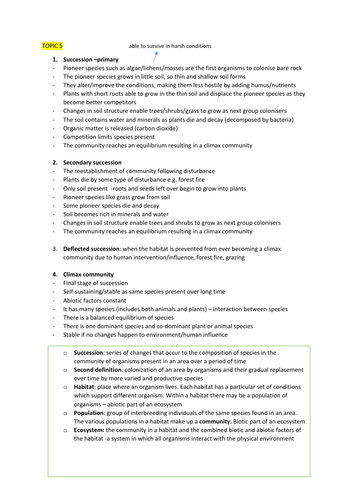 TOPIC 5 A LEVEL BIOLOGY EDEXCEL (A) - A* NOTES