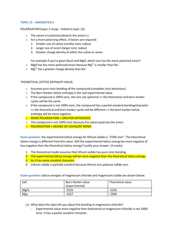 TOPIC 13 (Energetics II) A LEVEL CHEMISTRY EDEXCEL - A* NOTES