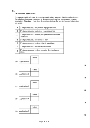 1. Various activities on skills paper 1 French A level