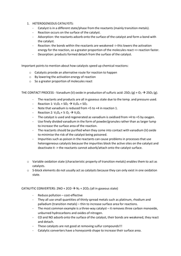 A LEVEL CHEMISTRY EDEXCEL A* NOTES - CATALYSTS