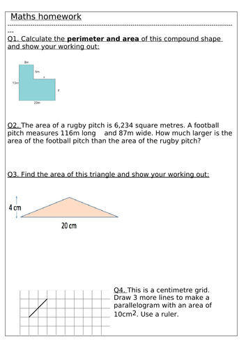 Y5 Maths Planning (Covering Area, Perimeter, Capacity and Volume)