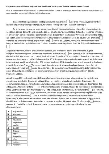 AQA Style -Fill in the gaps - La cybersociété - A-level French