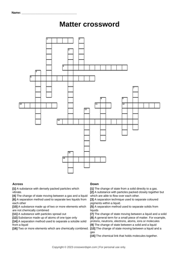 Matter crossword