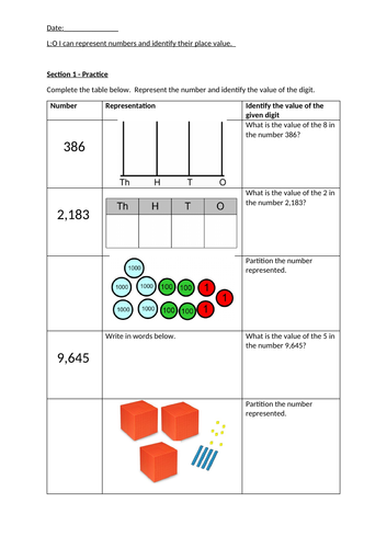 Year 4 - Representing Number to 10,000 and Identify Place Value