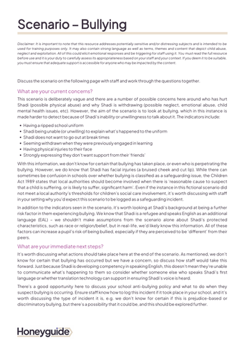 Safeguarding Scenario - Bullying