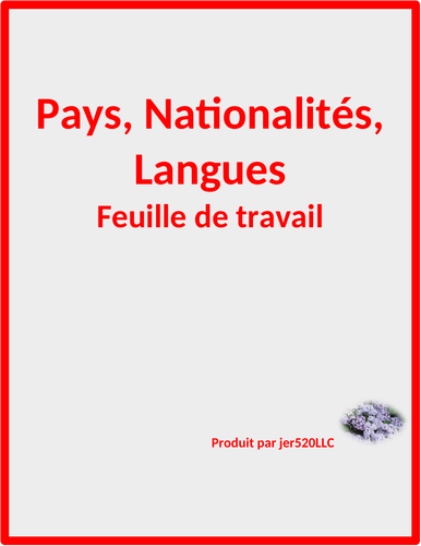 Country, Nationality, Language in French Worksheet