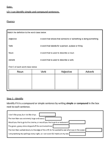 Simple and Compound Sentences Lesson