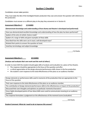Section C Checklist - AQA DRAMA GCSE WRITTEN EXAMINATION