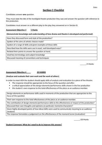 Section C Checklist - AQA DRAMA A LEVEL WRITTEN EXAMINATION