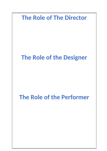 Role of Performer, Director, Designer (+Much ado about nothing links)