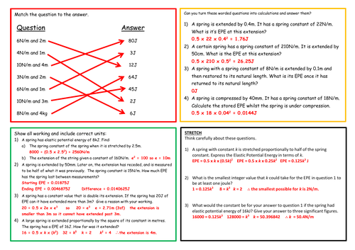 Elastic Potential Energy (EPE) Worksheet and Answers
