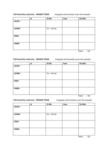 gcse present tense verb test