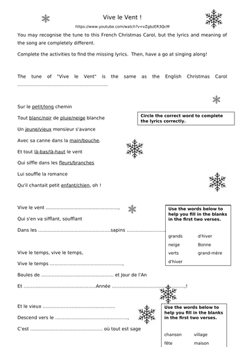 French Christmas lesson (enough for 2/3 lessons)