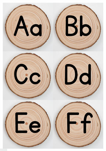 Upper and lowercase alphabet on log slices
