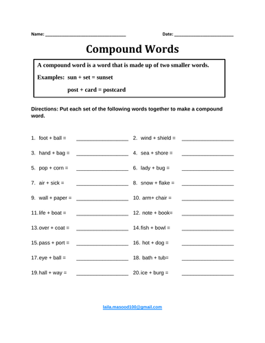 Compound Words: Five Exercises With Answers (PDF) | Teaching Resources