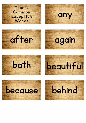 Year Two Common Exception Words Wooden Background