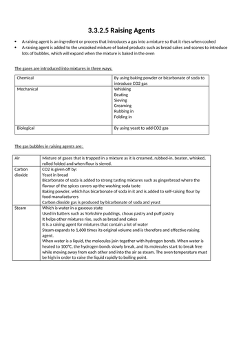 GSCE Food & Nutrition Raising Agents