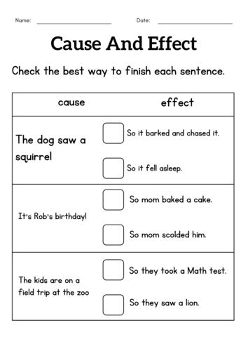 1st grade cause and effect worksheet - Cause and effect activity sheets ...