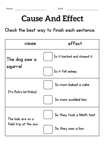 1st grade cause and effect worksheet - Cause and effect activity sheets for kids