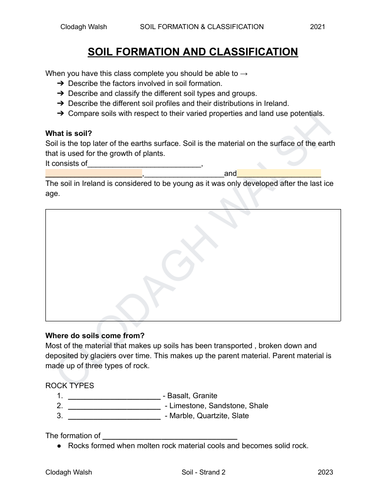Soil Formation and Classification Notes and Fillable notes for students with activities