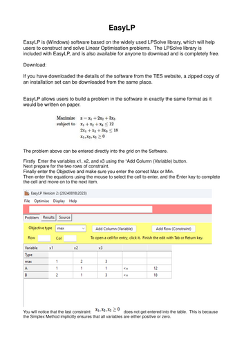 Linear Optimisation and Free Software