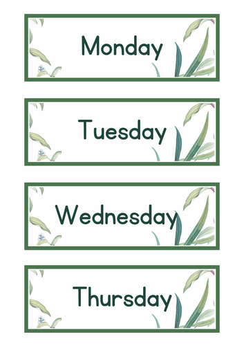 Botanical Days of the Week labels