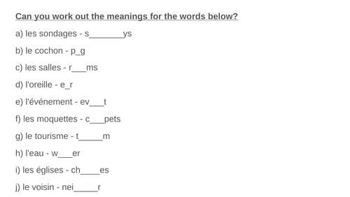 French vocab activity 1