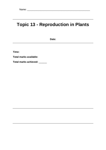 Topic 13 - Reproduction in Plants