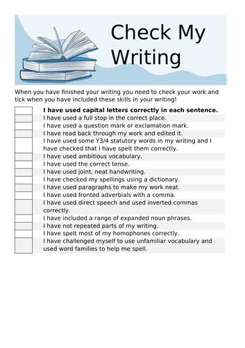Y3/4 Independent Writing Checklist | Teaching Resources