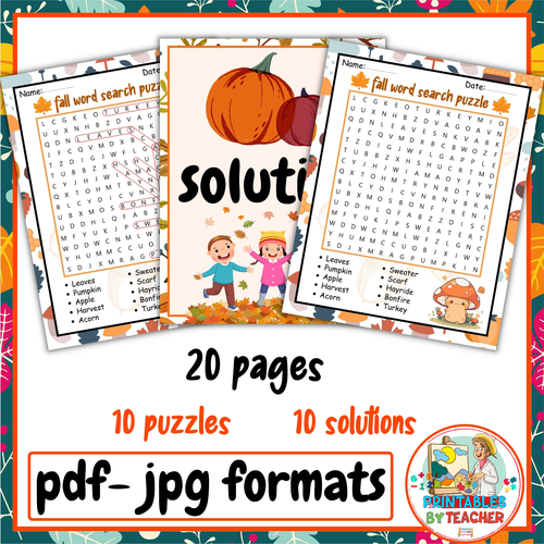 Autumn Fall Word Search Puzzle Game Worksheets | Autumn-November activities