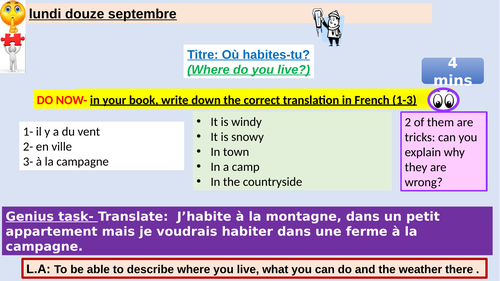 Theme 2 French _Où habites-tu + Weather
