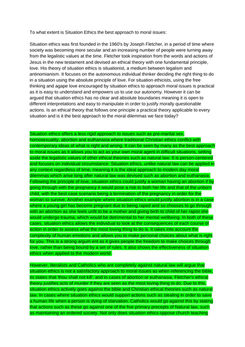 Situation Ethics A* essay